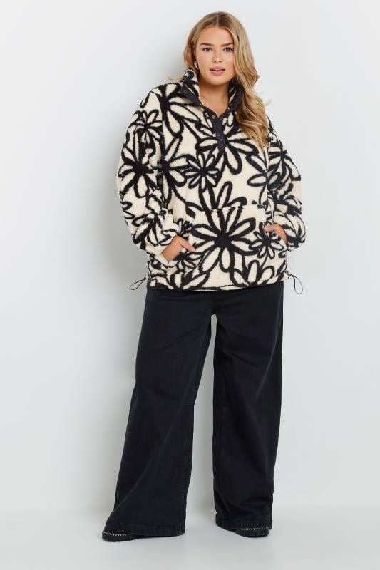 Evans YOURS Curve Floral Half Popper Fleece