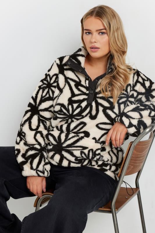 evans YOURS Curve Floral Half Popper Fleece