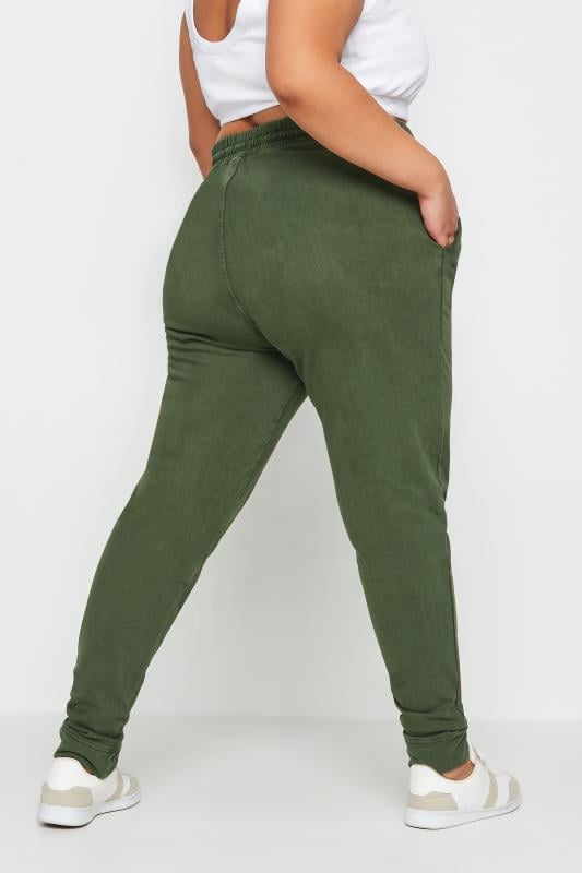 Evans YOURS Curve Forest Green Acid Wash Joggers