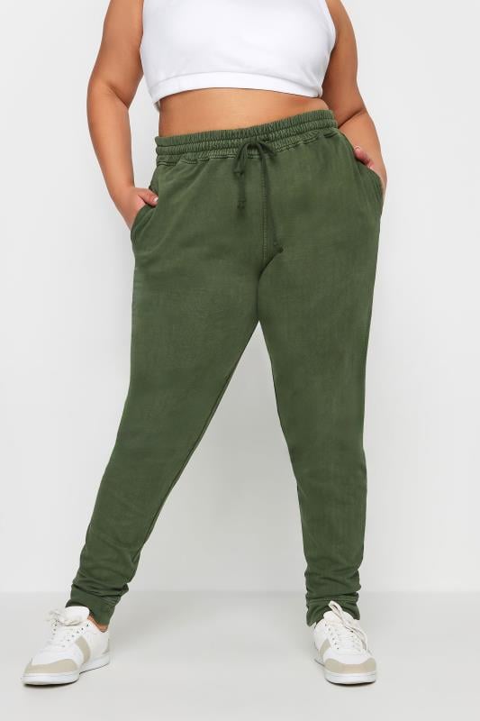 evans YOURS Curve Forest Green Acid Wash Joggers
