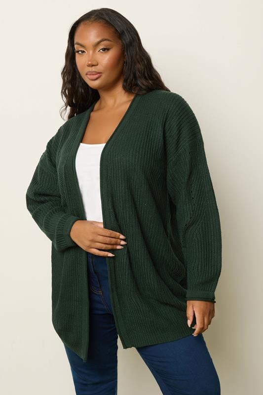 evans YOURS Curve Forest Green Knitted Cardigan