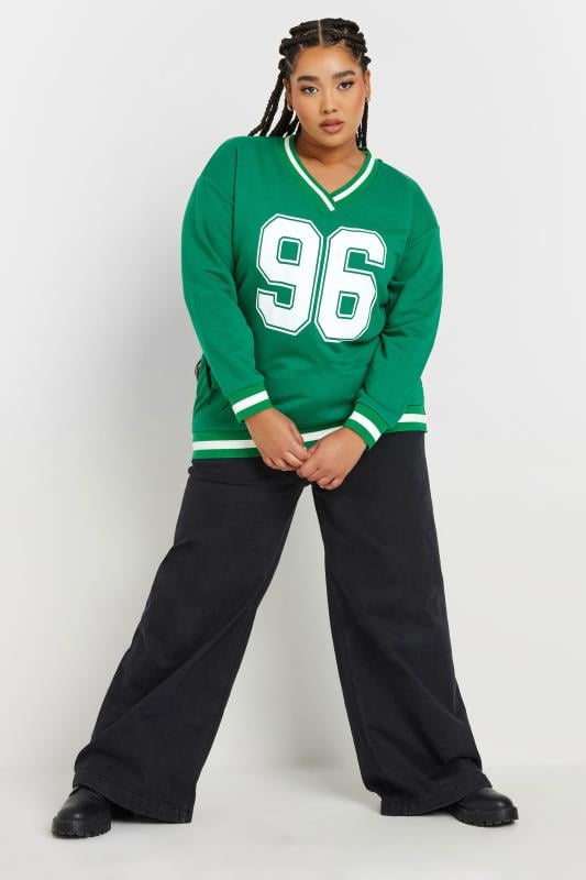 Evans YOURS Curve Green '96' Varsity Sweatshirt