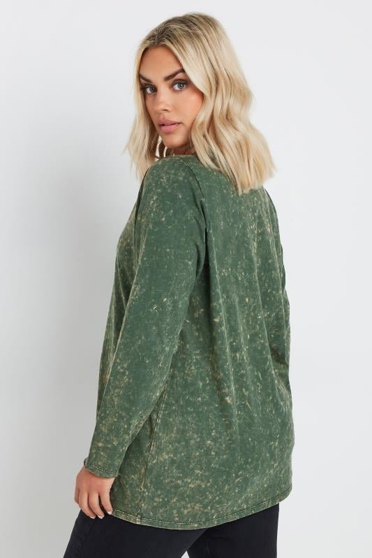 Evans YOURS Curve Green Acid Wash Long Sleeve Top