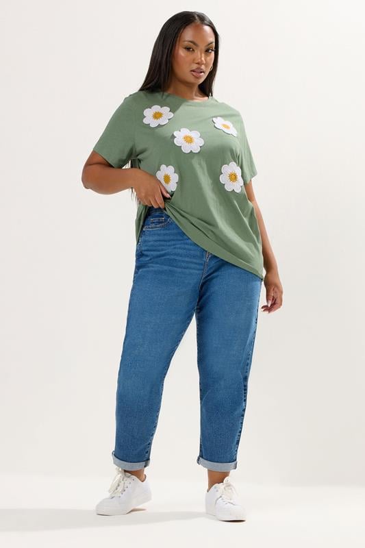 Evans YOURS Curve Green Applique Daisy T-Shirt