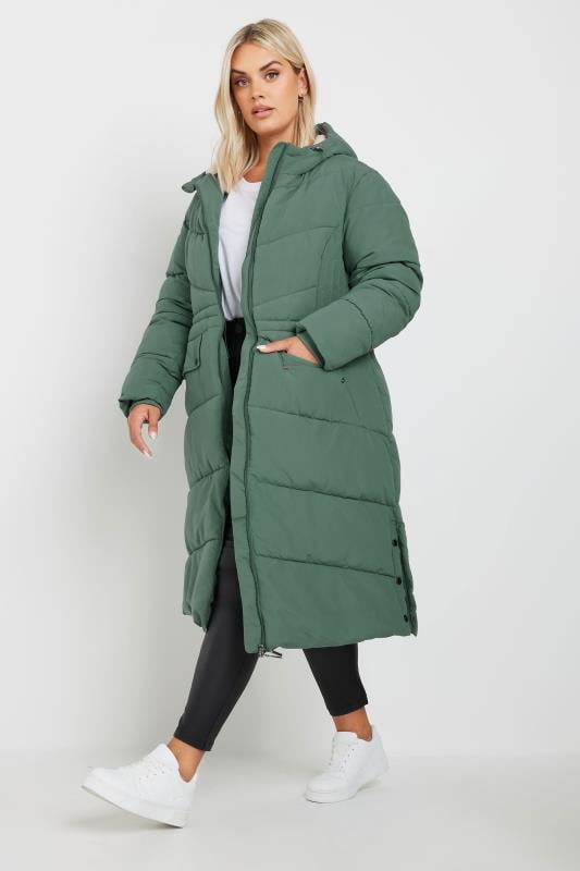 Evans YOURS Curve Green Borg Hooded Padded Coat
