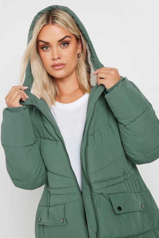 Evans YOURS Curve Green Borg Hooded Padded Coat