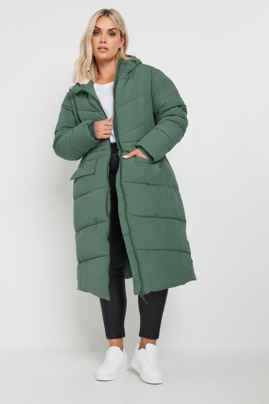 evans YOURS Curve Green Borg Hooded Padded Coat