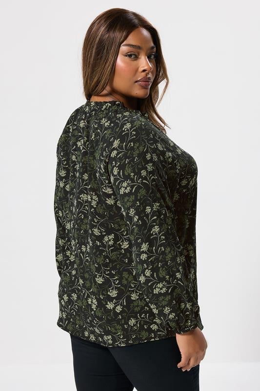Evans YOURS Curve Green Floral Frill Neck Blouse