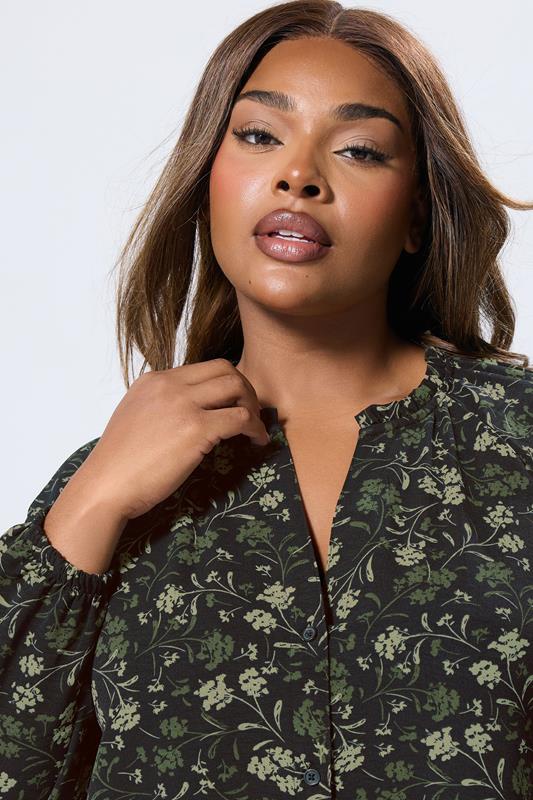 Evans YOURS Curve Green Floral Frill Neck Blouse