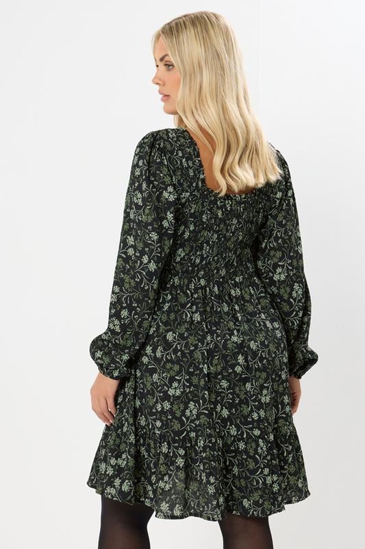 Evans YOURS Curve Green Floral Shirred Mini Dress