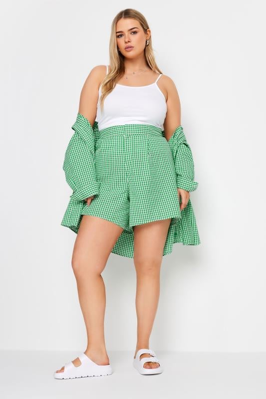 Evans YOURS Curve Green Gingham Check Shorts