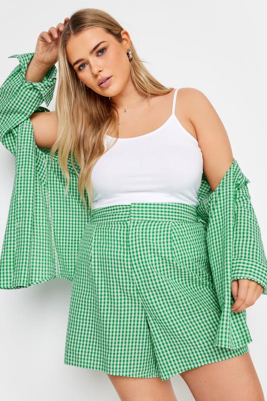evans YOURS Curve Green Gingham Check Shorts