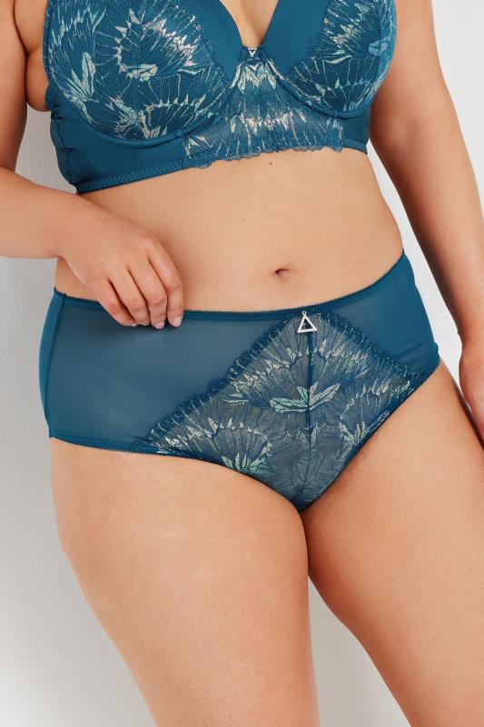 evans YOURS Curve Green Iridescent Lace Briefs
