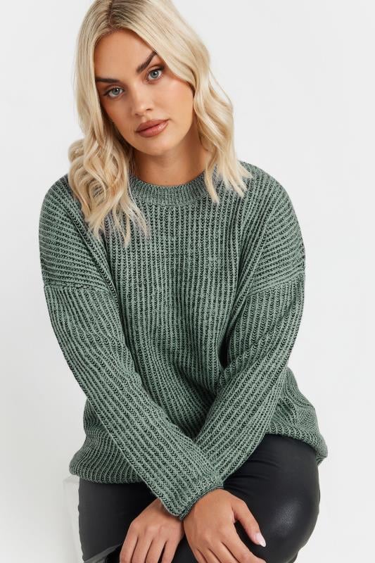 Evans YOURS Curve Green Knitted Crew Neck Jumper