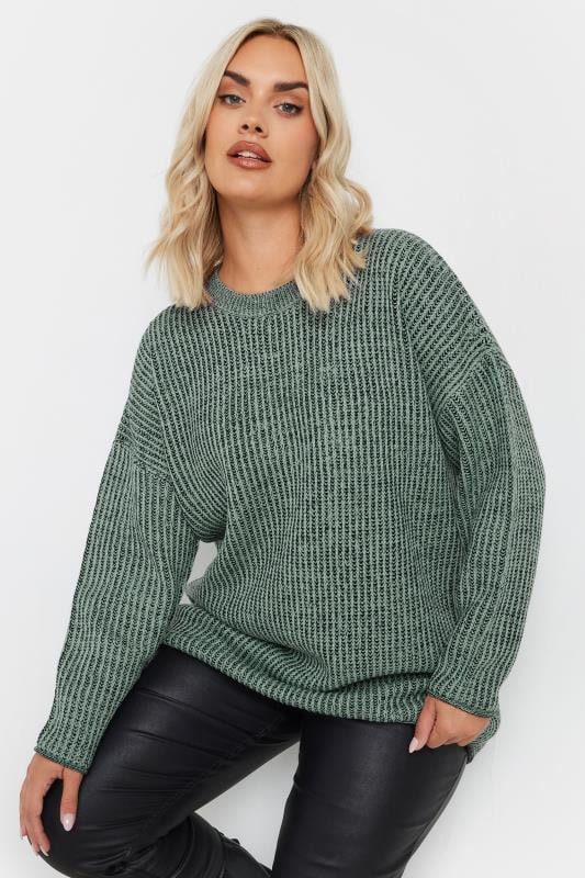 evans YOURS Curve Green Knitted Crew Neck Jumper