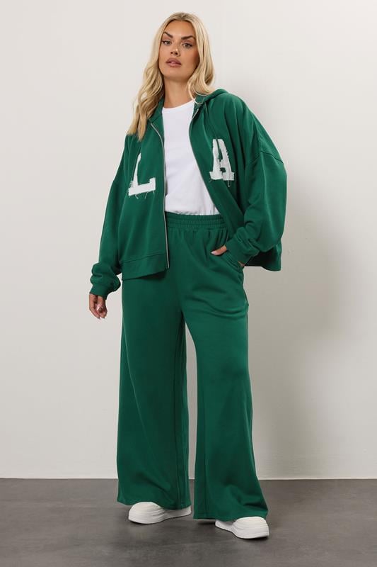 Evans YOURS Curve Green 'LA' Wide Leg Joggers