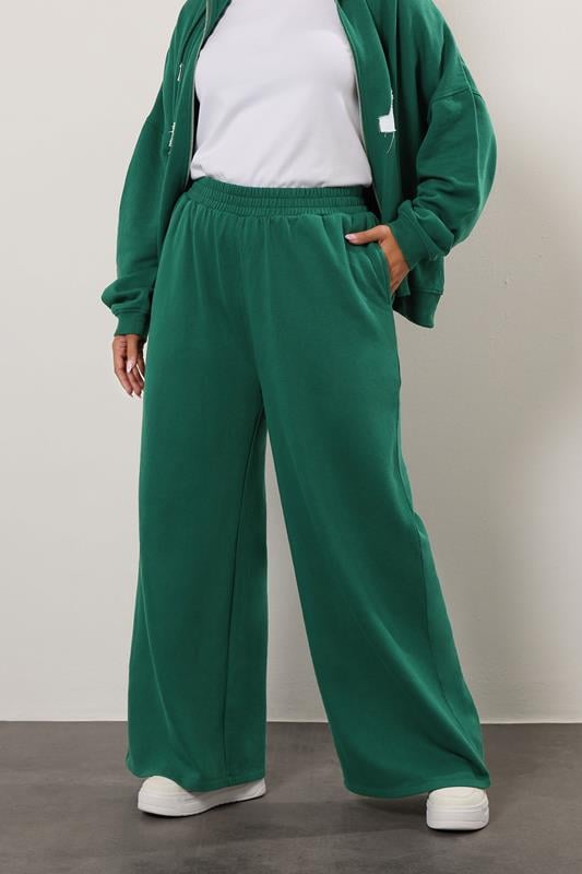evans YOURS Curve Green 'LA' Wide Leg Joggers