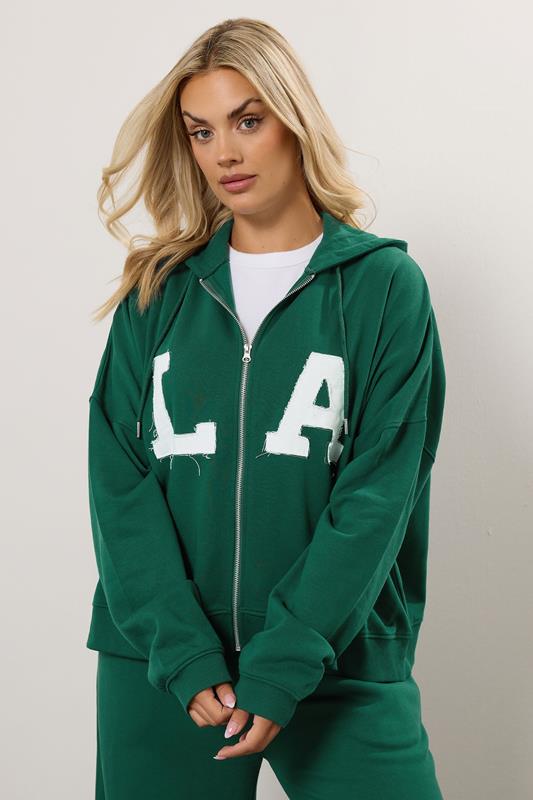 Evans YOURS Curve Green 'LA' Zip Hoodie