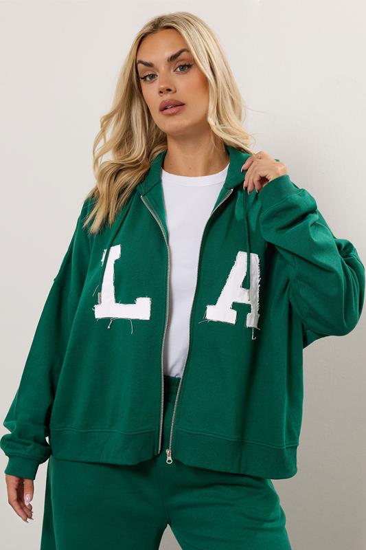 evans YOURS Curve Green 'LA' Zip Hoodie