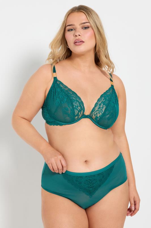 evans YOURS Curve Green Lace Detail Full Briefs