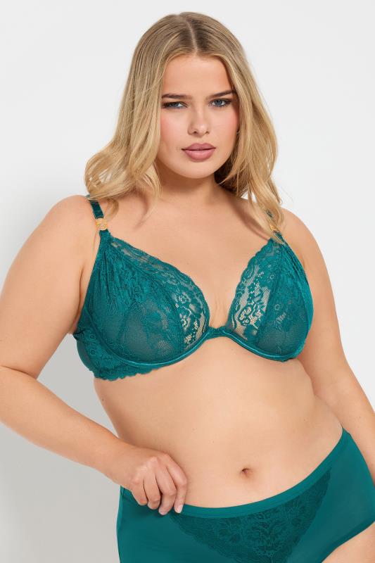 Evans YOURS Curve Green Lace Underwired Plunge Bra