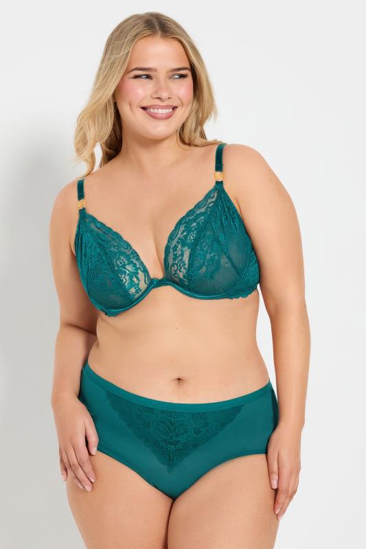 evans YOURS Curve Green Lace Underwired Plunge Bra