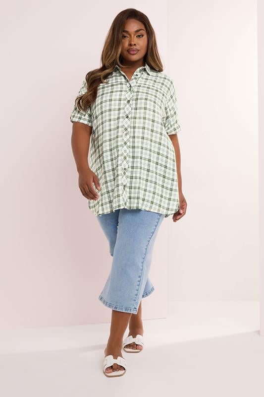 Evans YOURS Curve Green Metallic Check Print Shirt