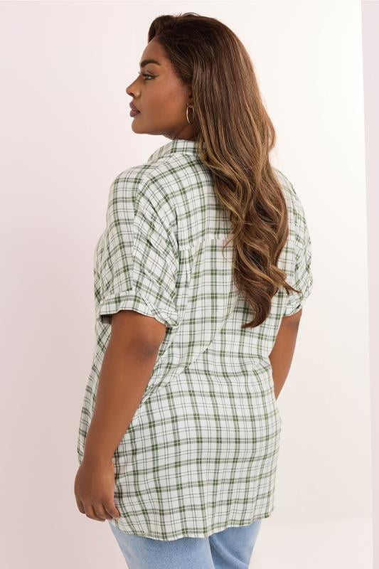 Evans YOURS Curve Green Metallic Check Print Shirt