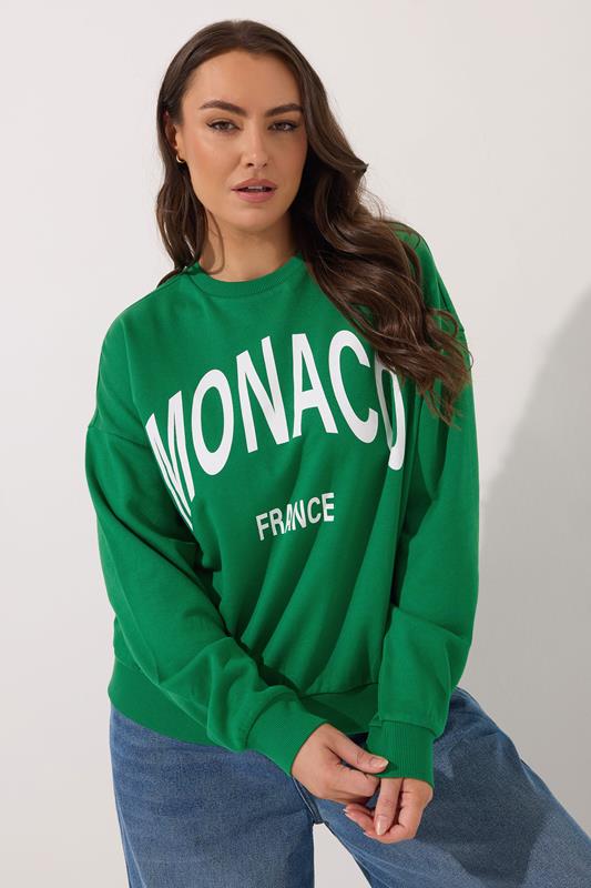 Evans YOURS Curve Green 'Monaco' Slogan Sweatshirt