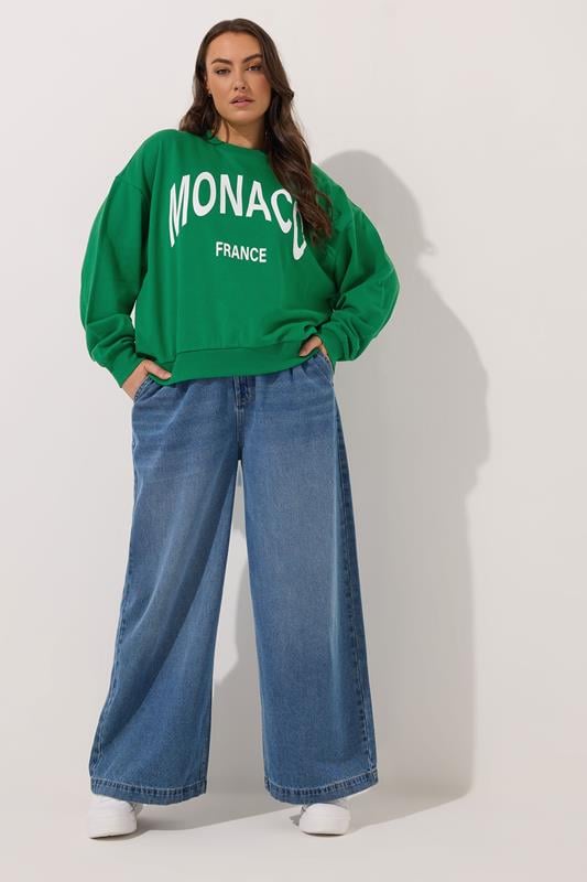 Evans YOURS Curve Green 'Monaco' Slogan Sweatshirt