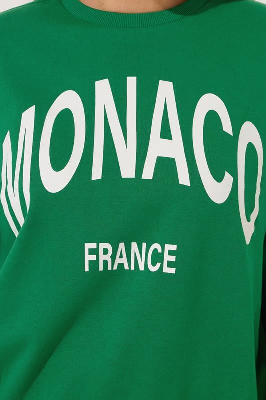 Evans YOURS Curve Green 'Monaco' Slogan Sweatshirt