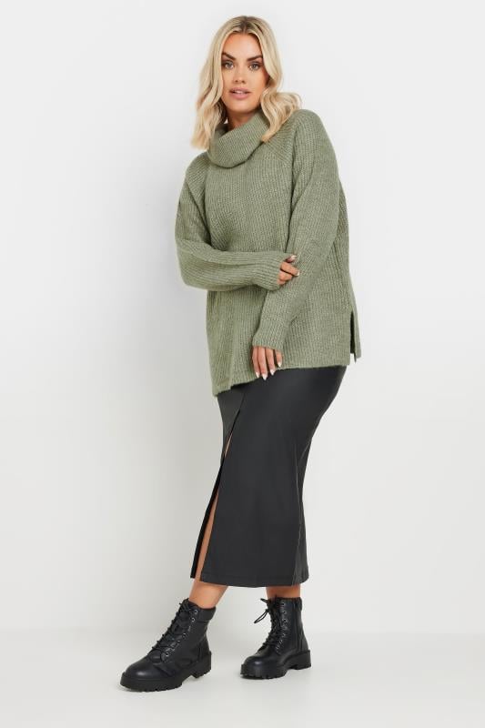 Evans YOURS Curve Green Roll Neck Knitted Jumper