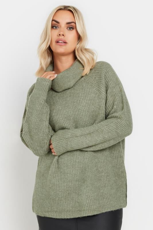evans YOURS Curve Green Roll Neck Knitted Jumper