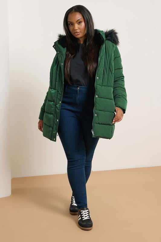 Evans Yours Curve Green Short Puffer Coat
