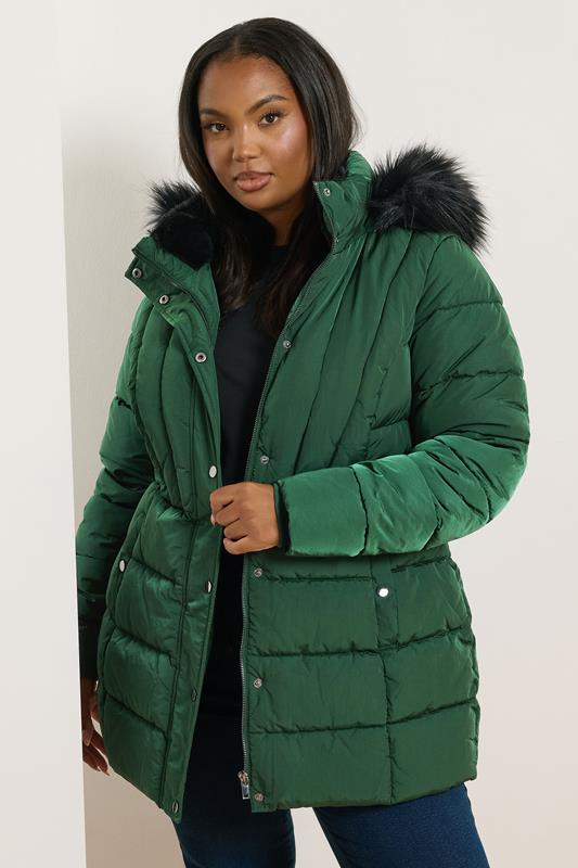 evans Yours Curve Green Short Puffer Coat