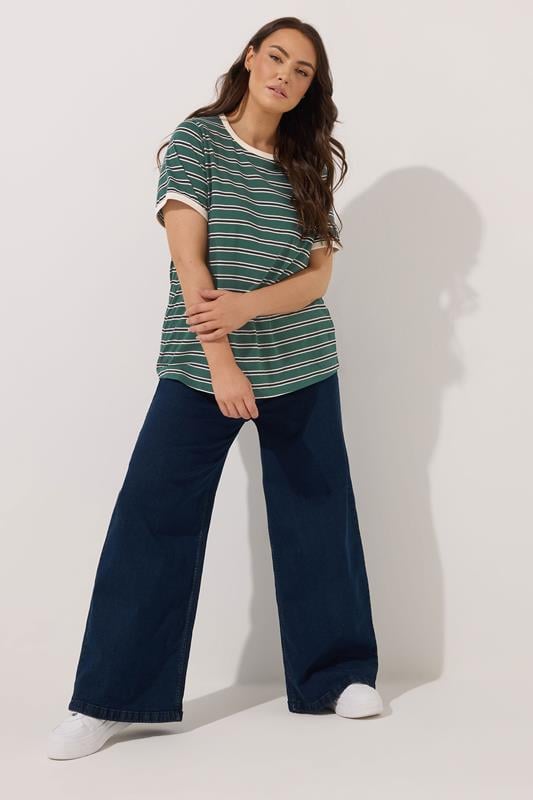Evans YOURS Curve Green Stripe Ringer T-Shirt
