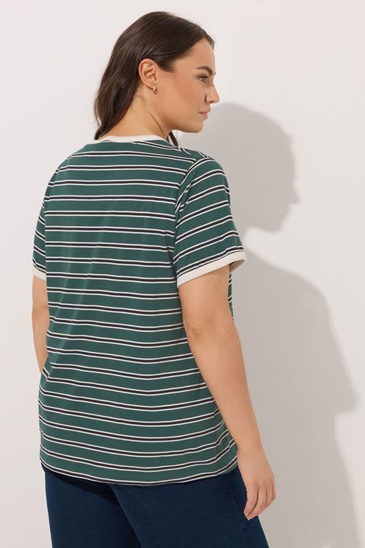 Evans YOURS Curve Green Stripe Ringer T-Shirt