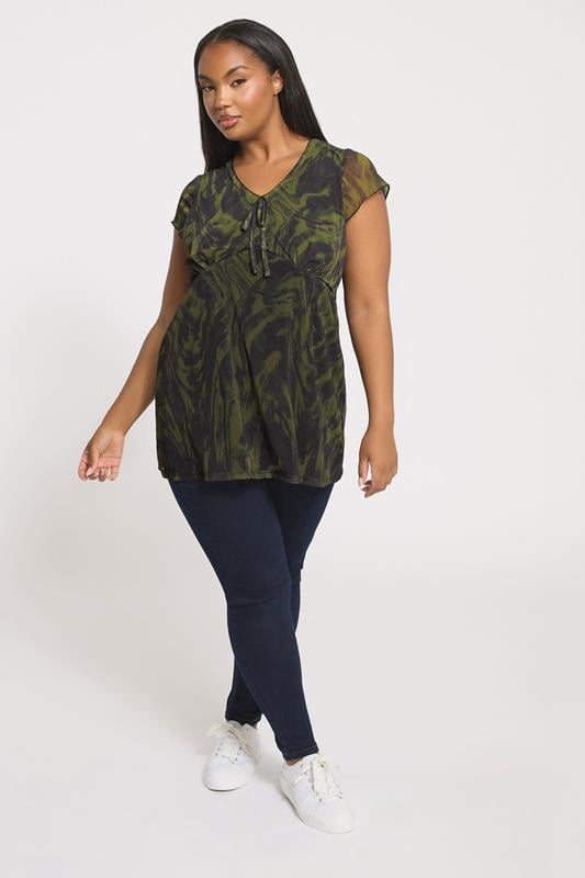 Evans YOURS Curve Green Swirl Print Mesh Top
