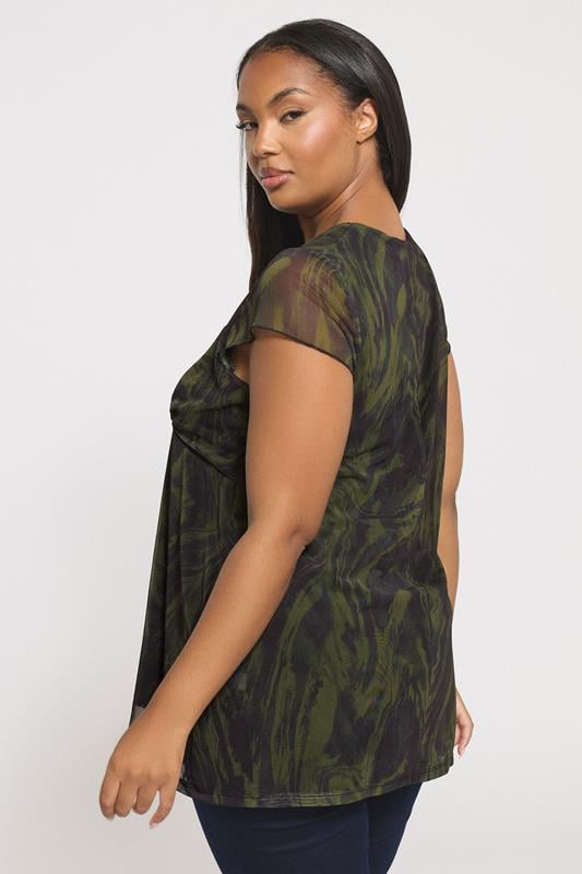 Evans YOURS Curve Green Swirl Print Mesh Top
