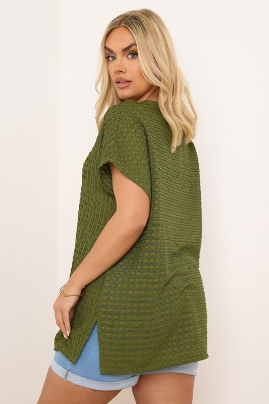 Evans YOURS Curve Green Textured Split Seam Top