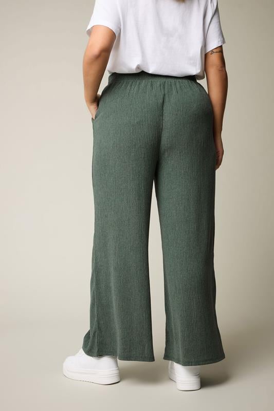 Evans YOURS Curve Green Textured Wide Leg Trousers
