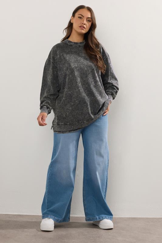 Evans YOURS Curve Grey 2-In-1 Acid Wash Sweatshirt