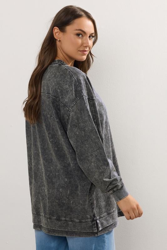Evans YOURS Curve Grey 2-In-1 Acid Wash Sweatshirt