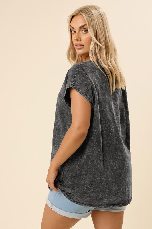 Evans YOURS Curve Grey Acid Wash Heavyweight Top