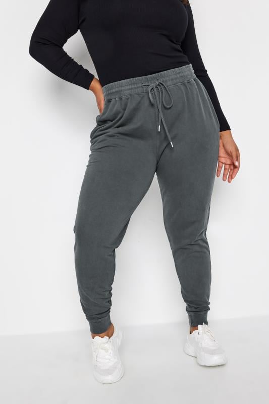 evans YOURS Curve Grey Acid Wash Joggers
