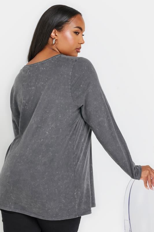 Evans YOURS Curve Grey Acid Wash Long Sleeve Top