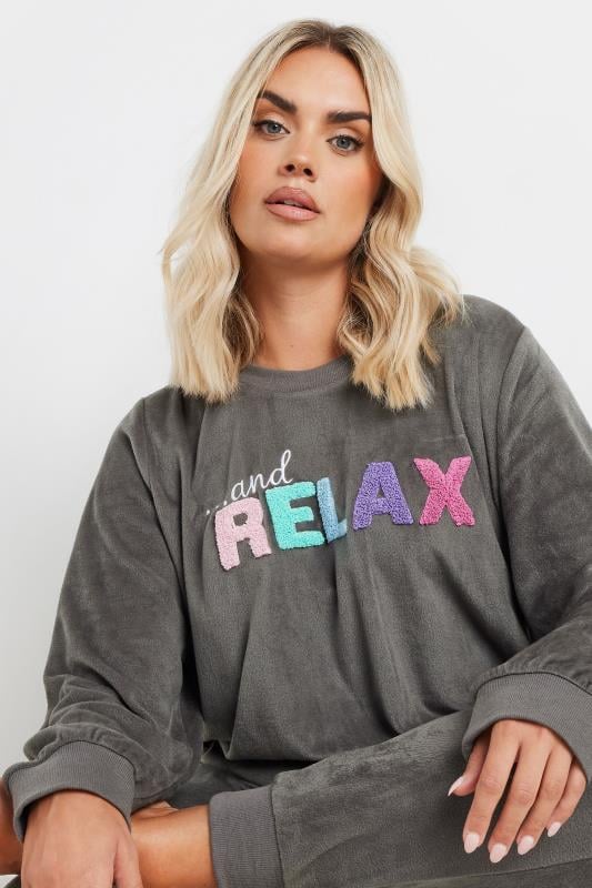 Evans YOURS Curve Grey 'And Relax' Slogan Lounge Set