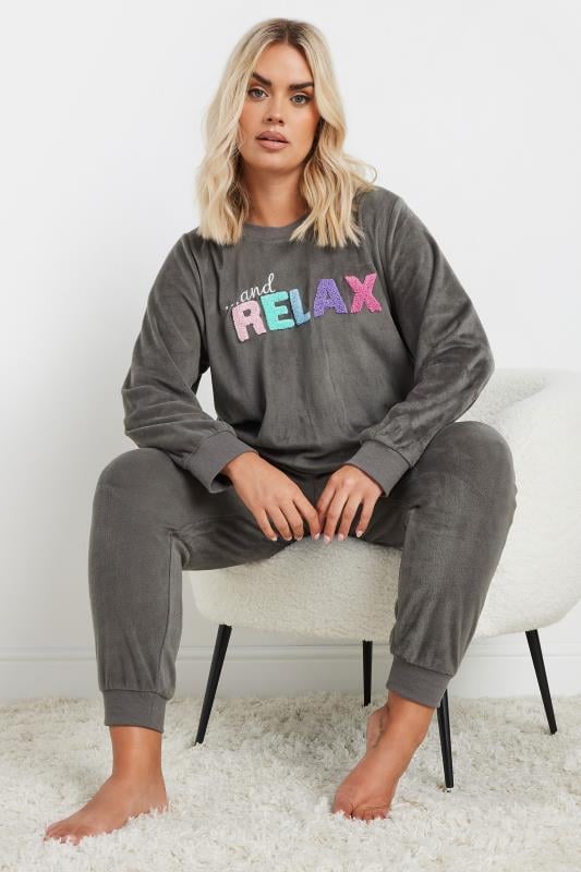 evans YOURS Curve Grey 'And Relax' Slogan Lounge Set