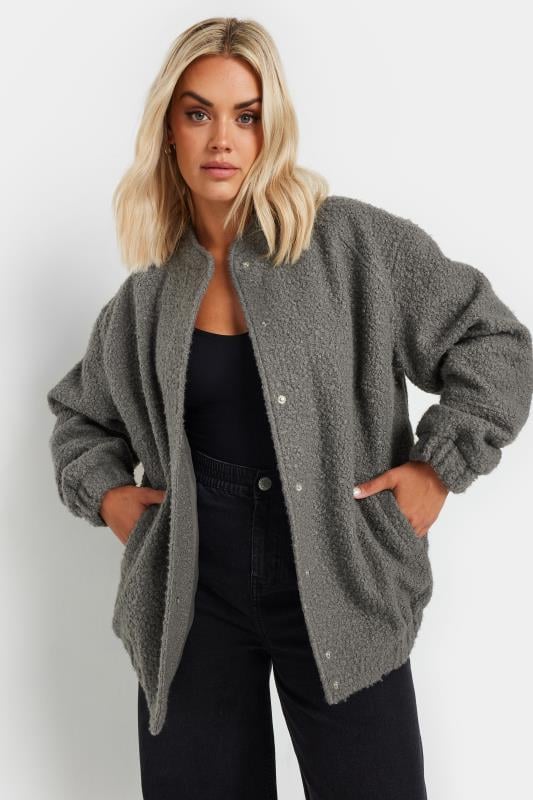Evans YOURS Curve Grey Boucle Bomber Jacket