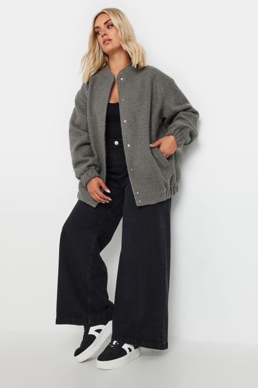 Evans YOURS Curve Grey Boucle Bomber Jacket